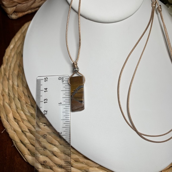 Tiger’s Eye Stone Necklace on Adjustable Length Tan Cord - Picture 6 of 7